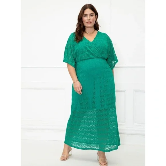 Eloquii | Dresses | Eloquii Green Crochet Lace Overlay Wrap Front Maxi Dress  Nwt Womens 82 | Poshmark